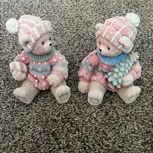 Adorable Pink and Blue Teddy Bear Figurines